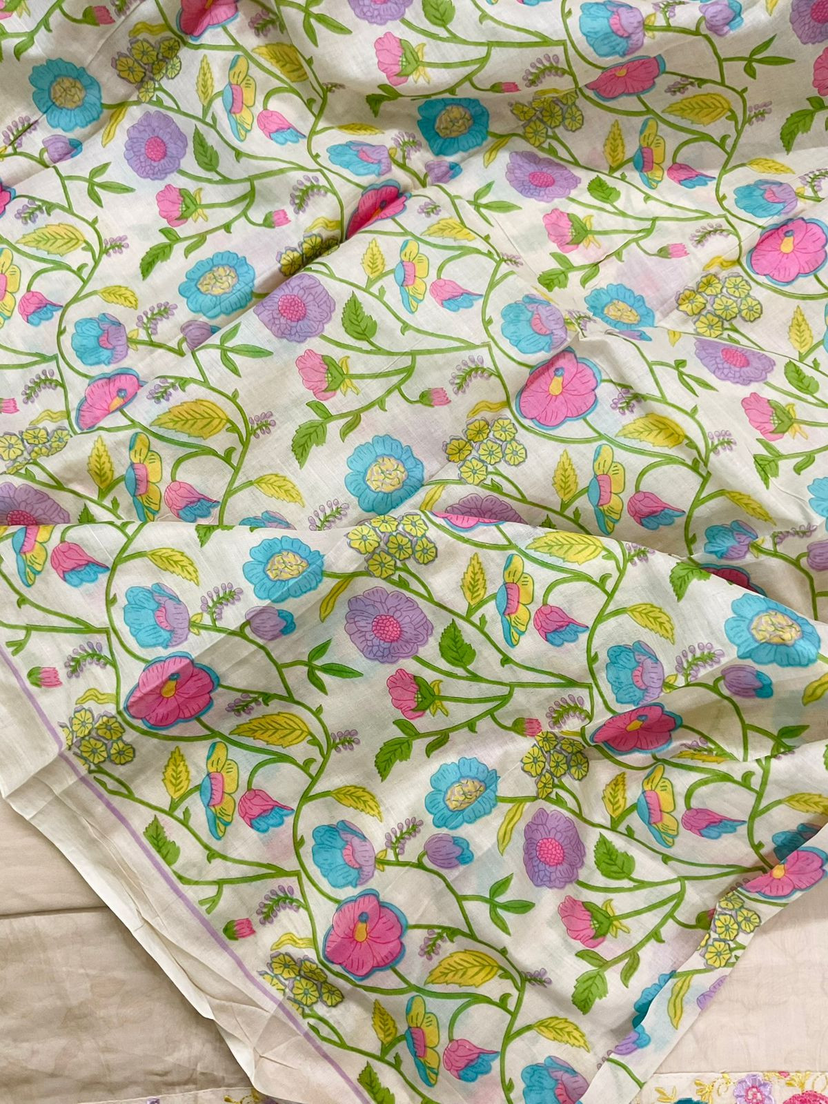 Pure Jaam Cotton Printed Embroidered Suit - Beige