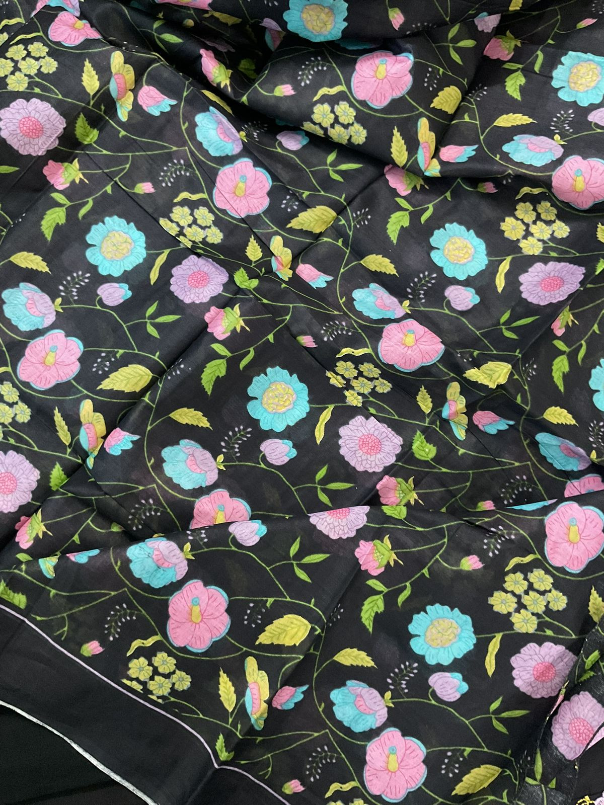 Pure Jaam Cotton Printed Embroidered Suit - Black