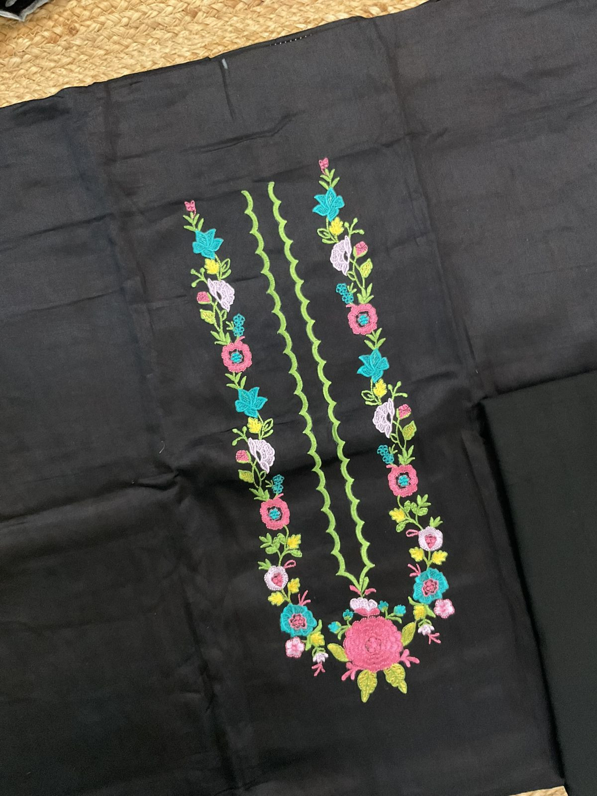 Pure Jaam Cotton Printed Embroidered Suit - Black