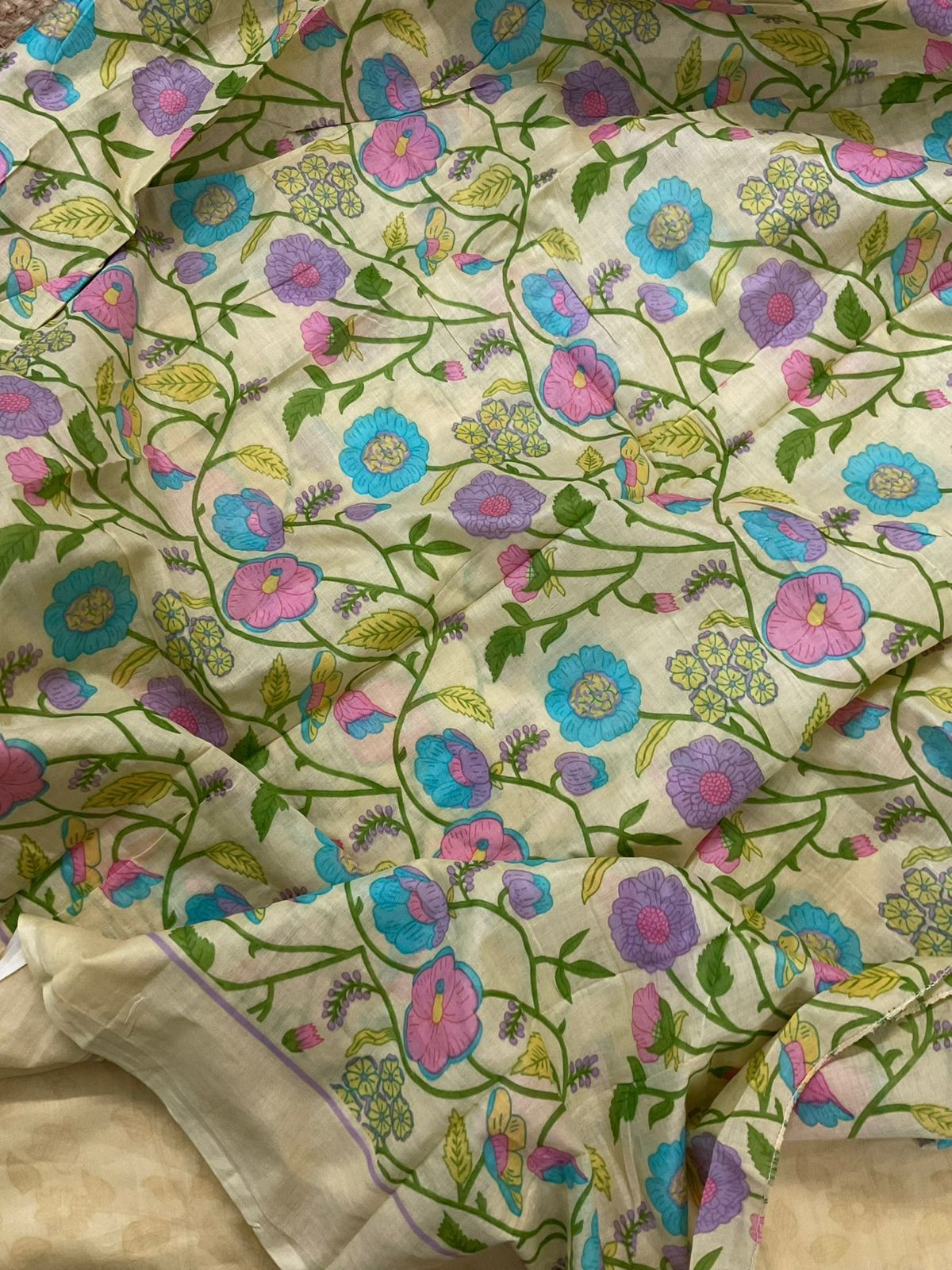 Pure Jaam Cotton Printed Embroidered Suit - Yellow
