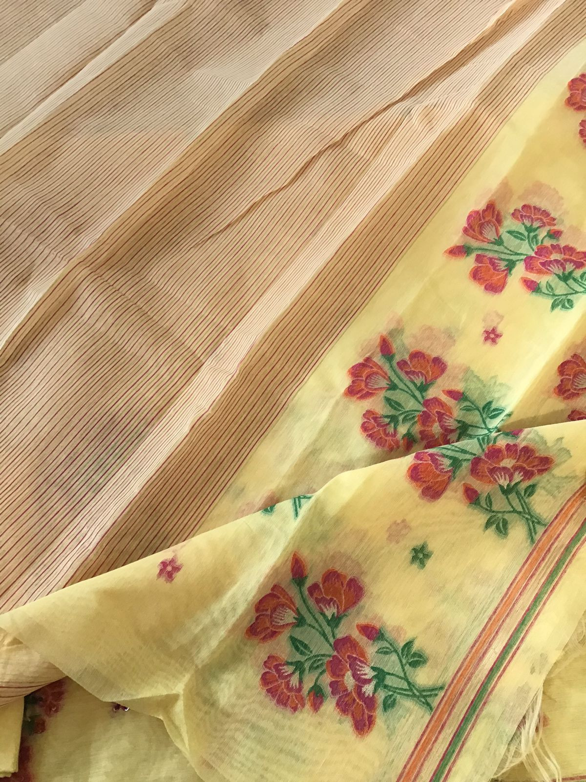 Soft Slub Chanderi Jamdani Weaved Embroidered Suit - Yellow