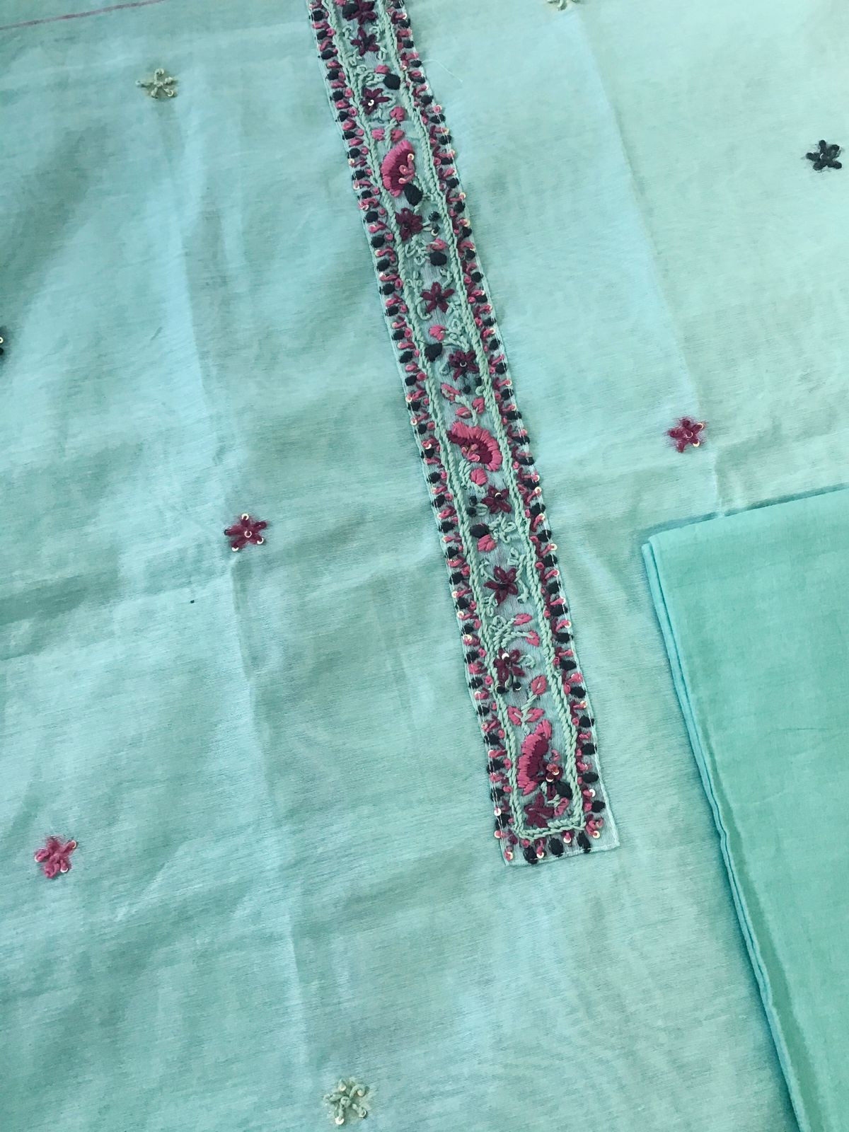 Soft Slub Chanderi Jamdani Weaved Embroidered Suit - Blue