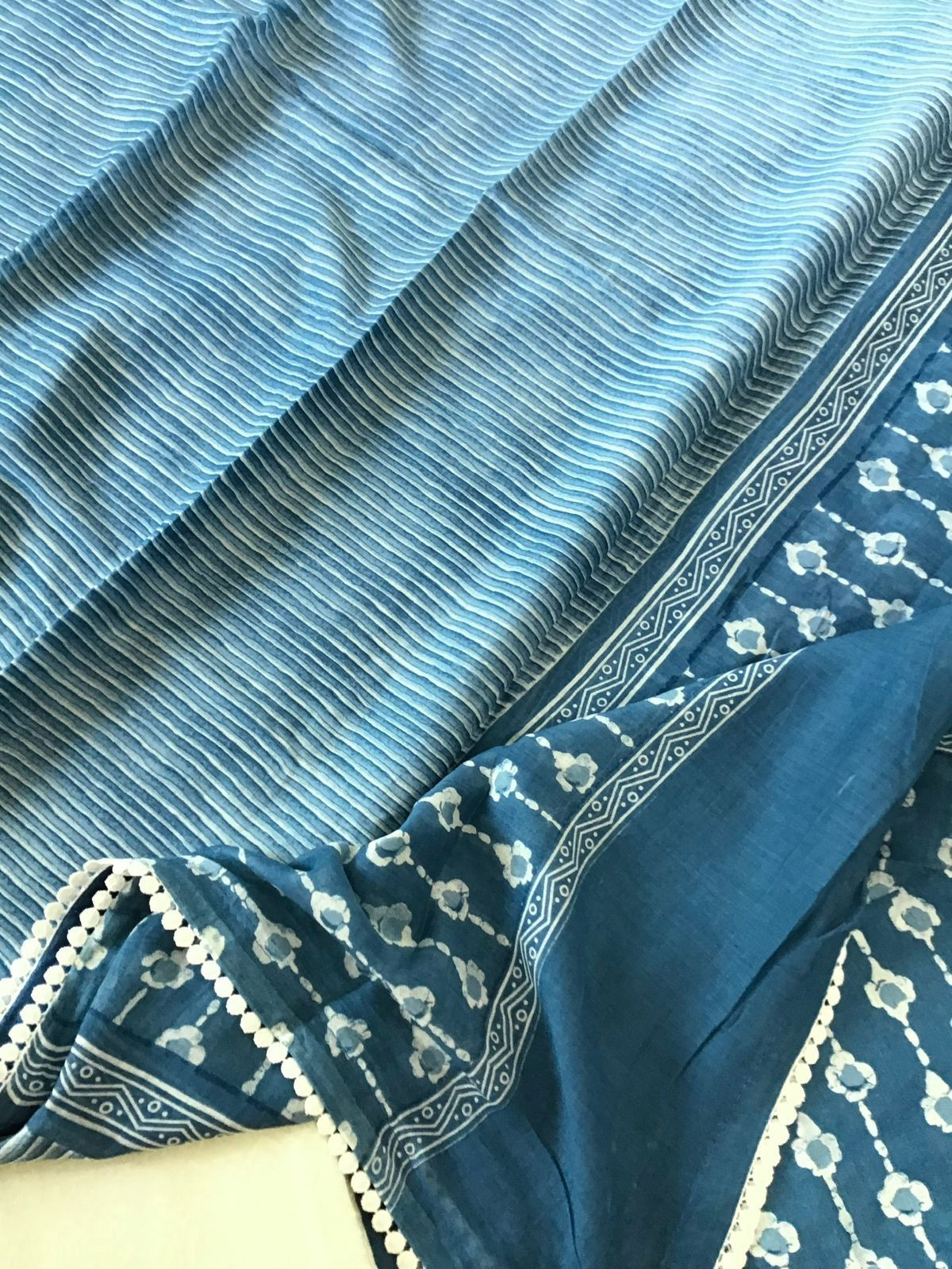 Pure Mul Cotton Batik Printed Embroidered Suit - Blue