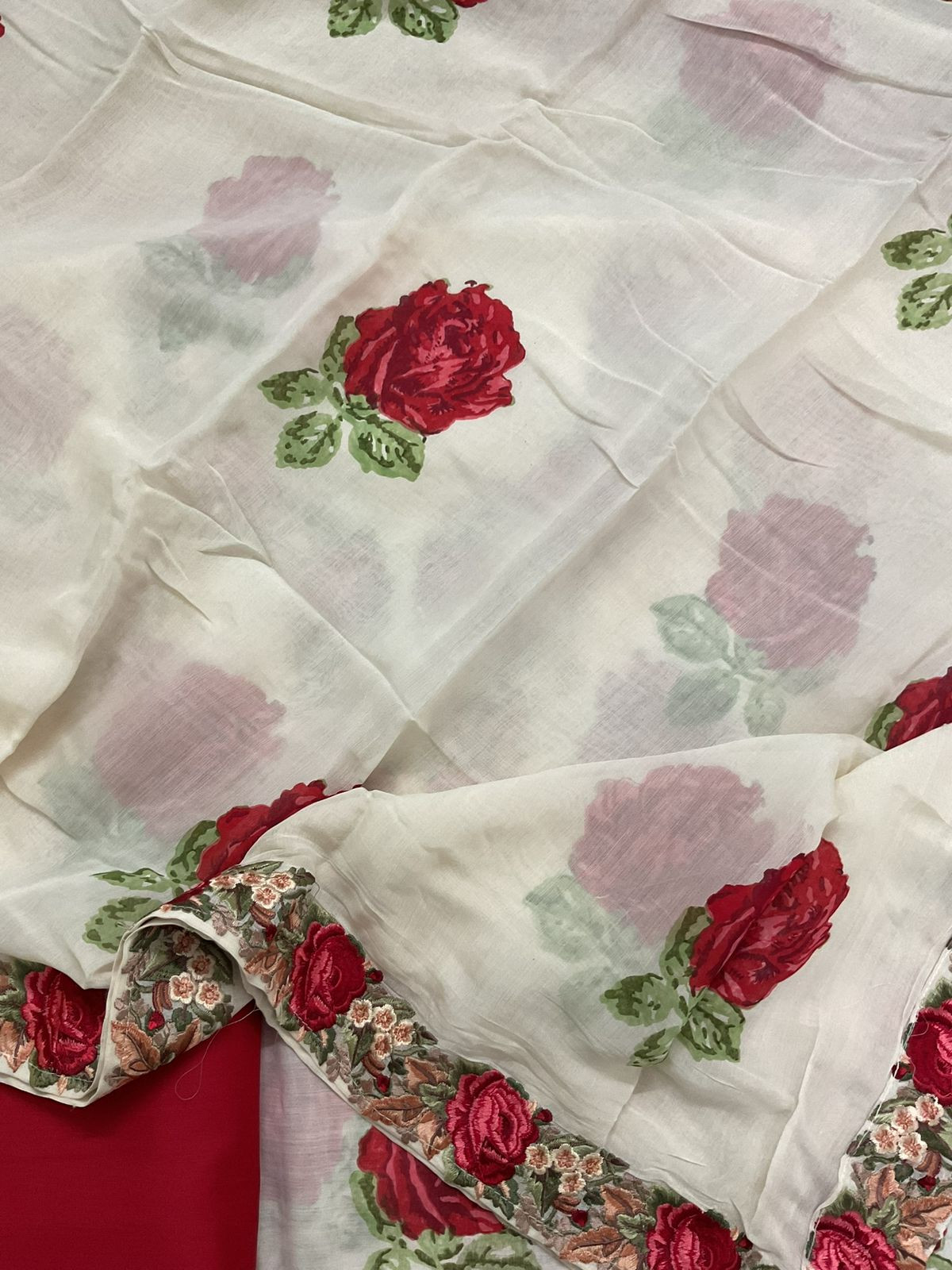 Pure Mul Chanderi Printed Embroidered Suit - Off White