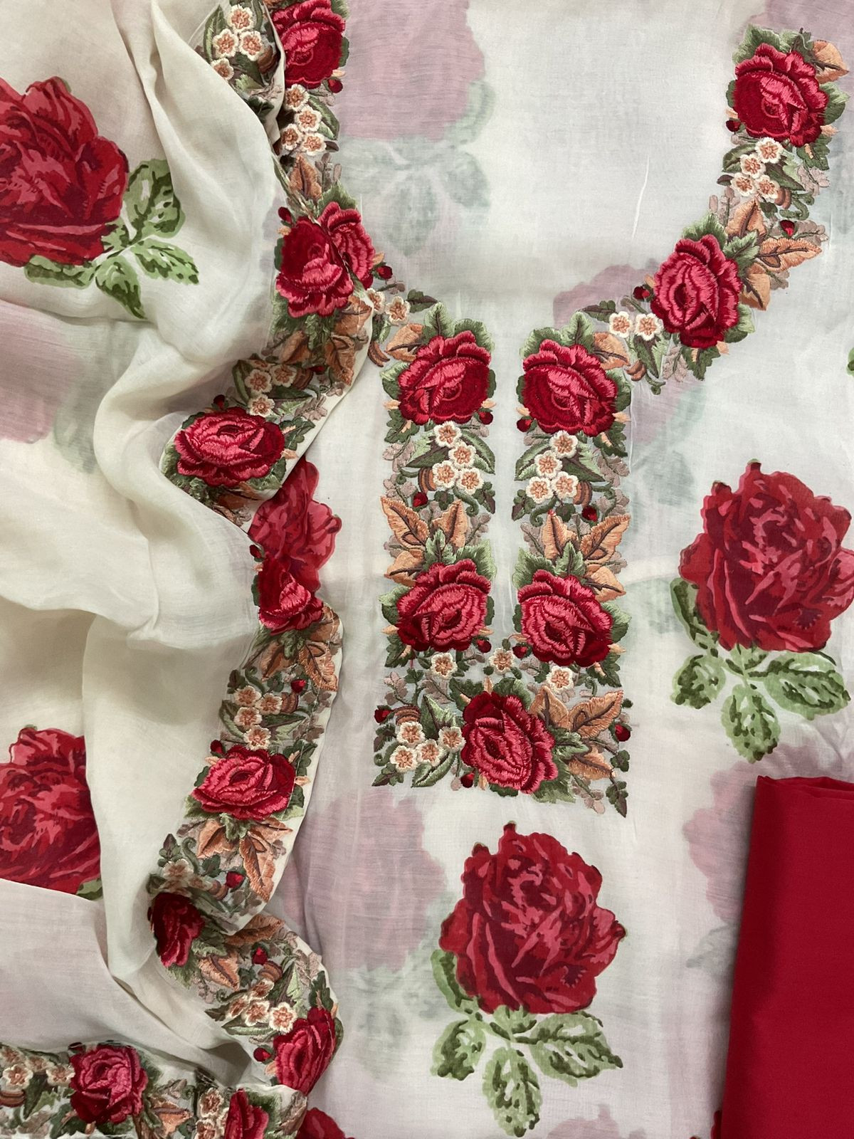 Pure Mul Chanderi Printed Embroidered Suit - Off White