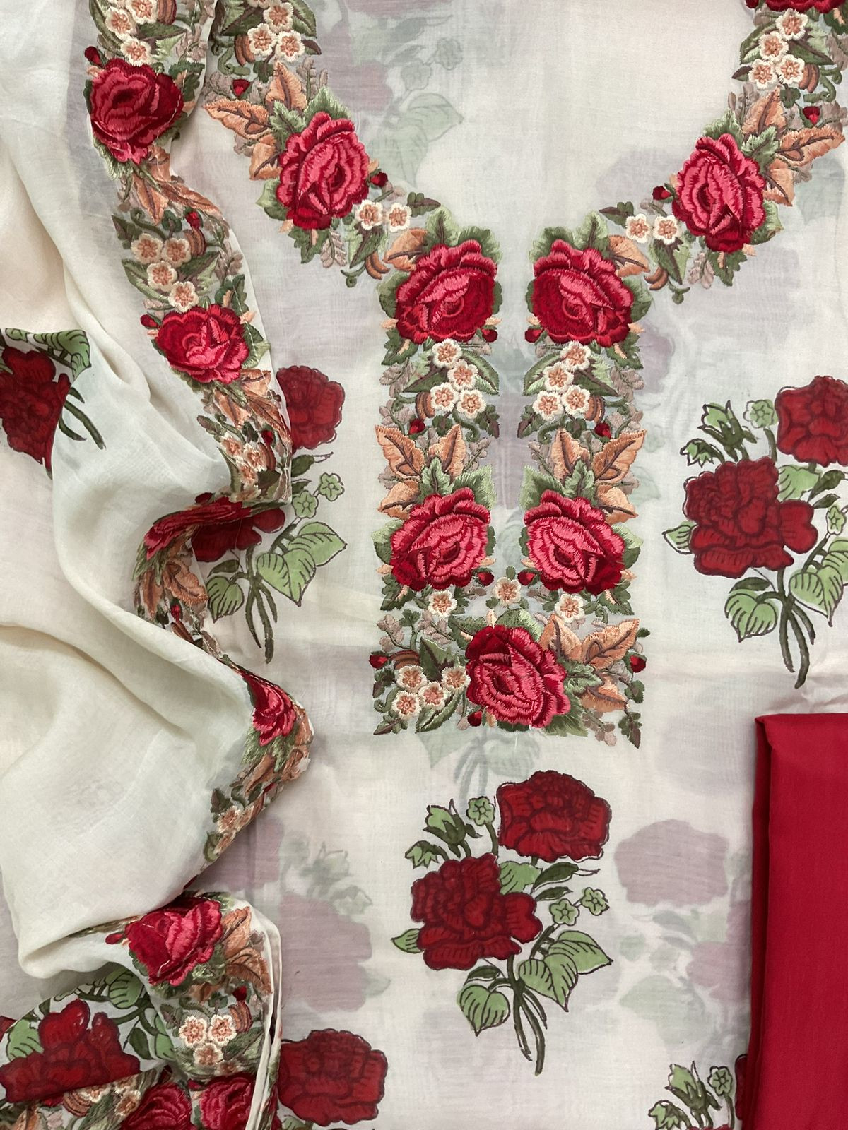 Pure Mul Chanderi Printed Embroidered Suit - Off White