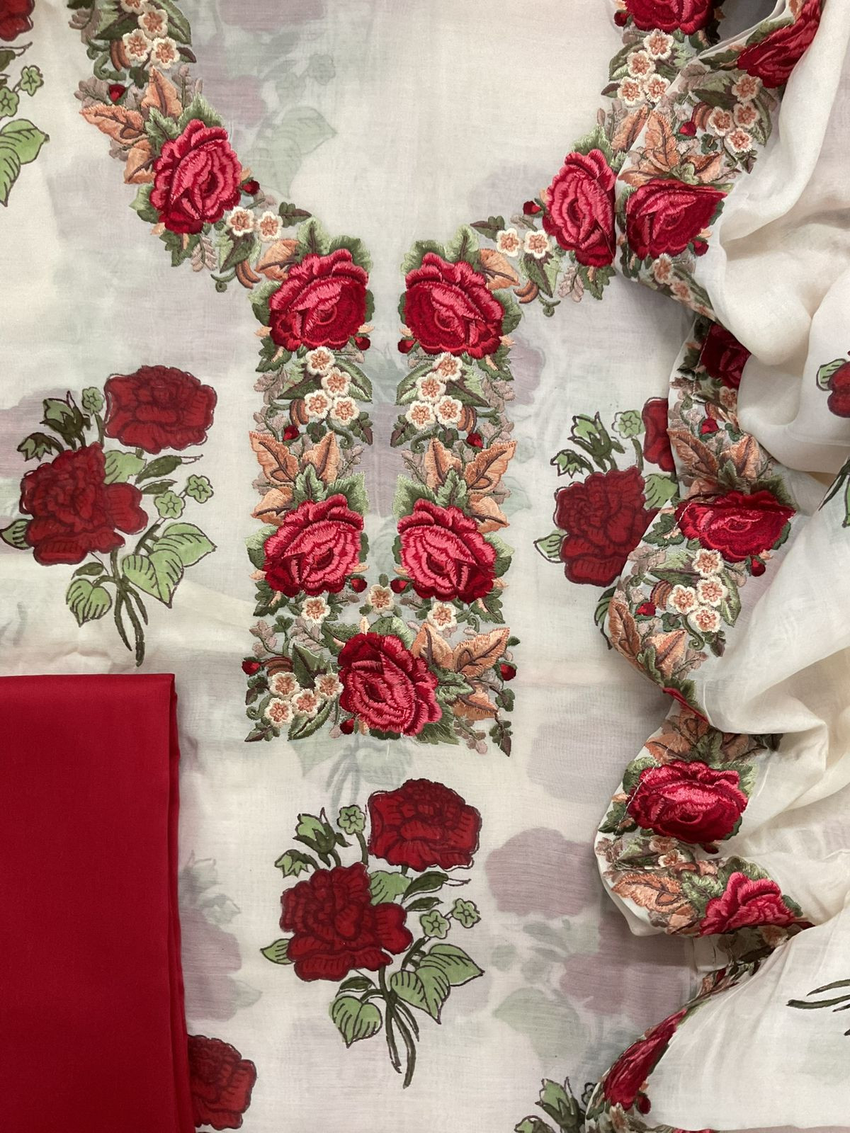 Pure Mul Chanderi Printed Embroidered Suit - Off White