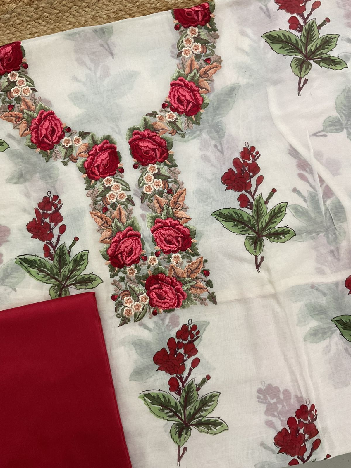Pure Mul Chanderi Printed Embroidered Suit - Off White