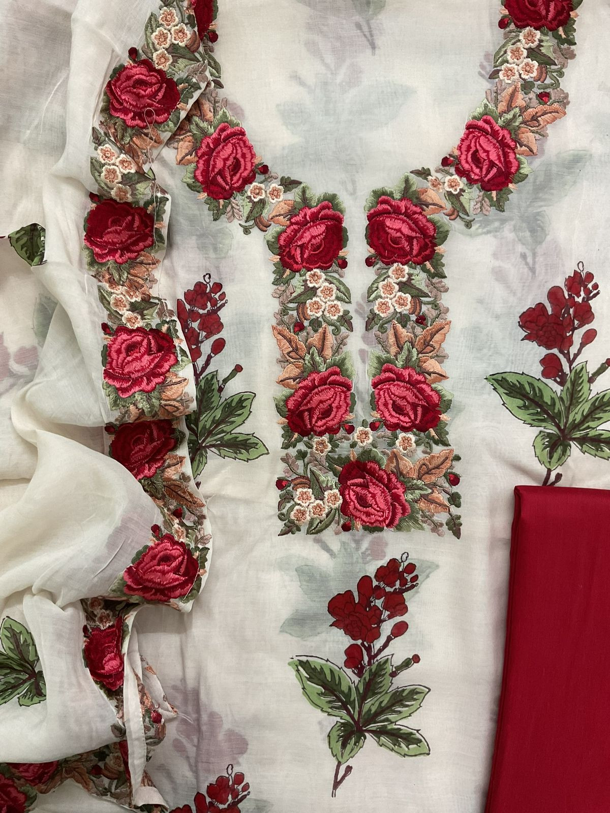 Pure Mul Chanderi Printed Embroidered Suit - Off White