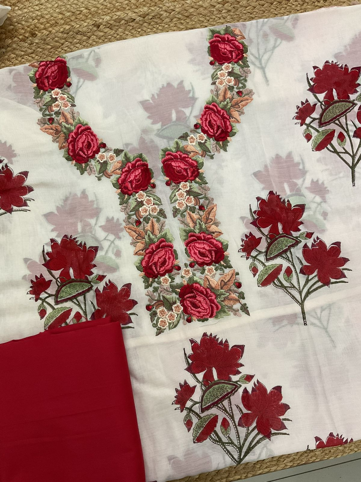 Pure Mul Chanderi Printed Embroidered Suit - Off White