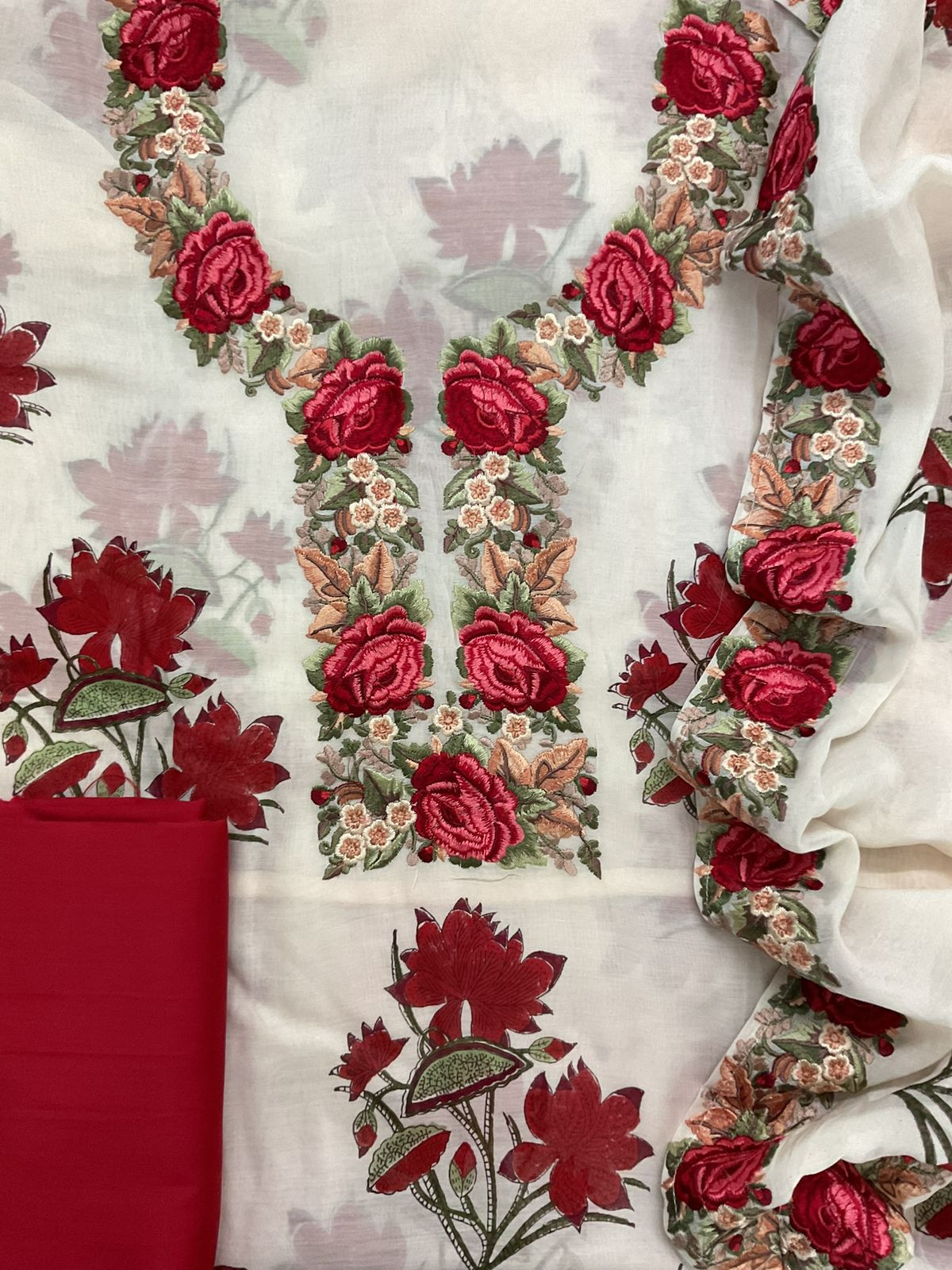 Pure Mul Chanderi Printed Embroidered Suit - Off White