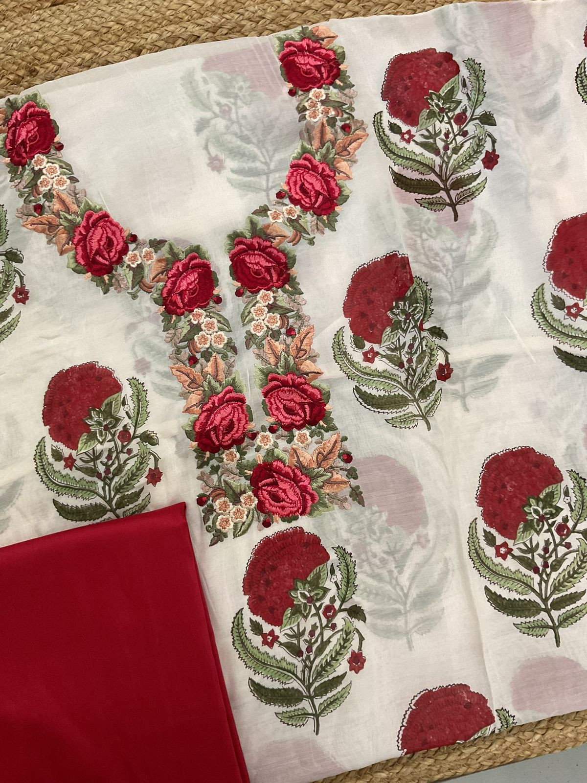 Pure Mul Chanderi Printed Embroidered Suit - Off White