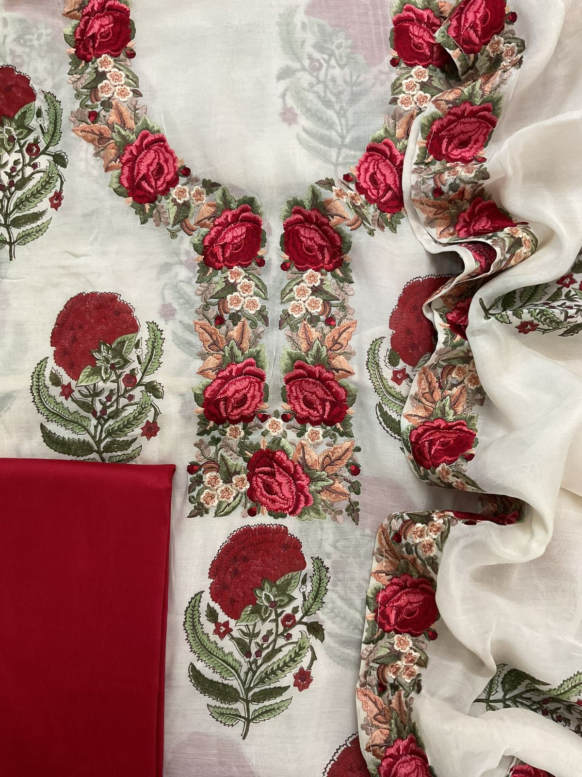 Pure Mul Chanderi Printed Embroidered Suit - Off White