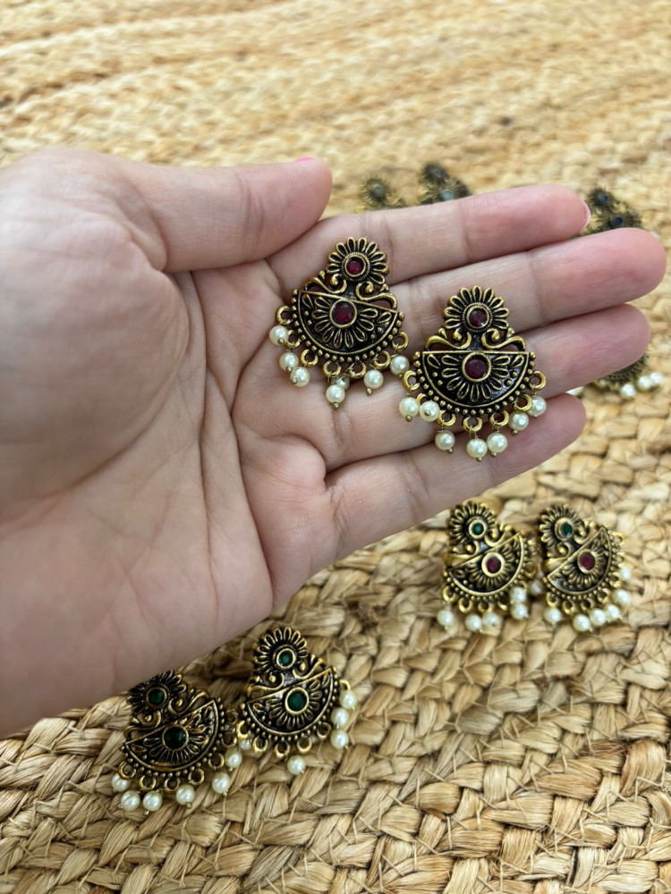 Image of Metallic Oxidised Gold Earrings - Red