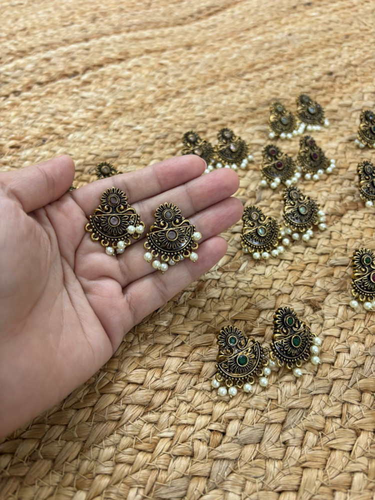 Image of Metallic Oxidised Gold Earrings - Pink