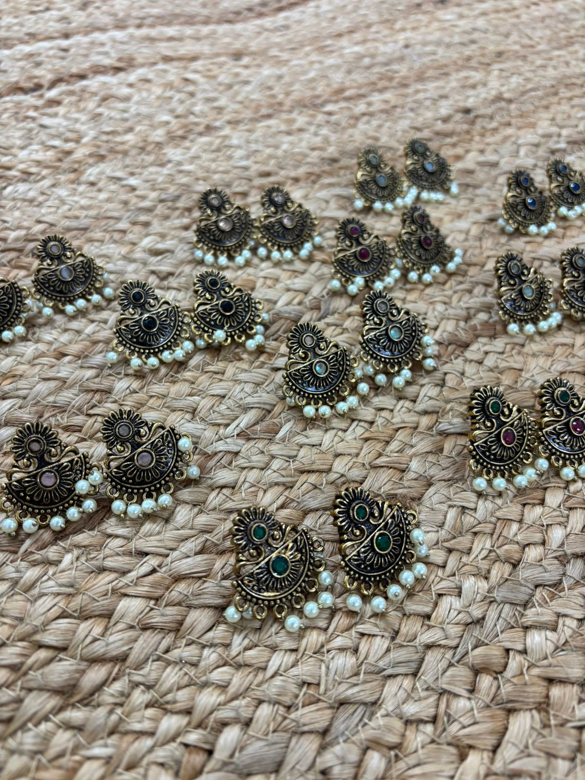 Metallic Oxidised Gold Earrings - Pink