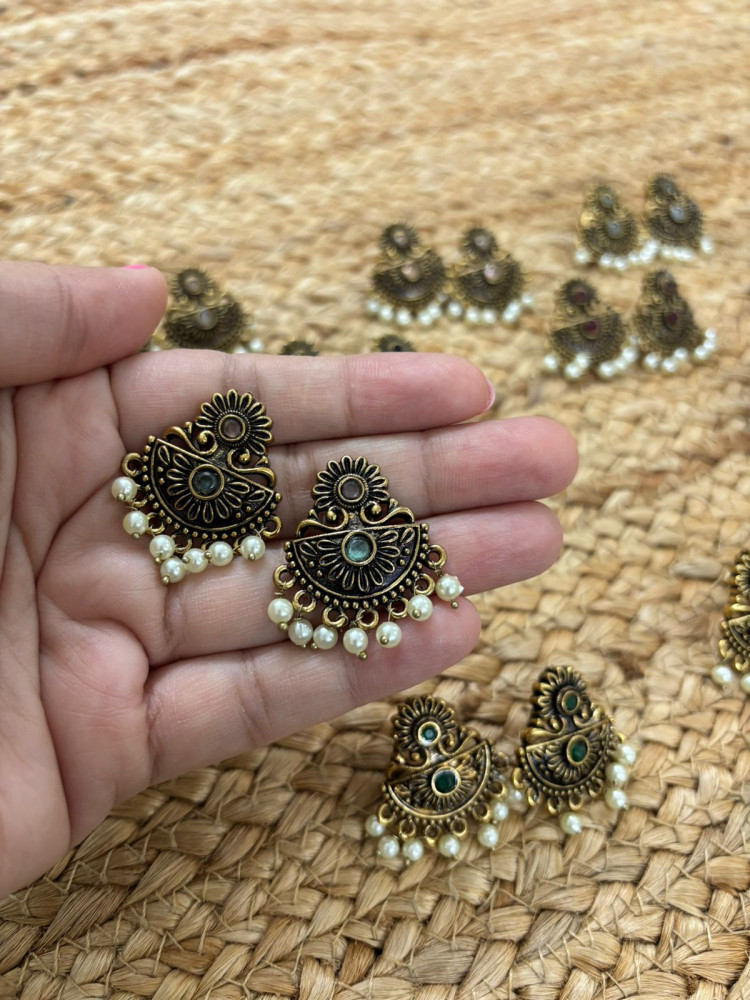 Image of Metallic Oxidised Gold Earrings - Pink-Seagreen