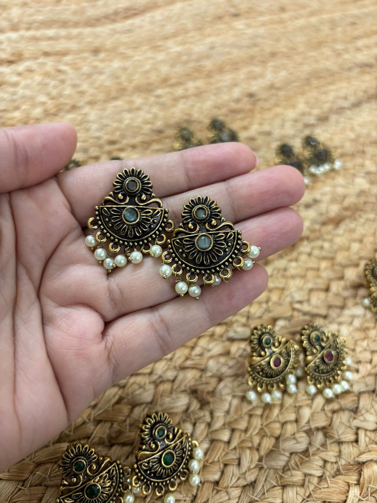Metallic Oxidised Gold Earrings - Seagreen