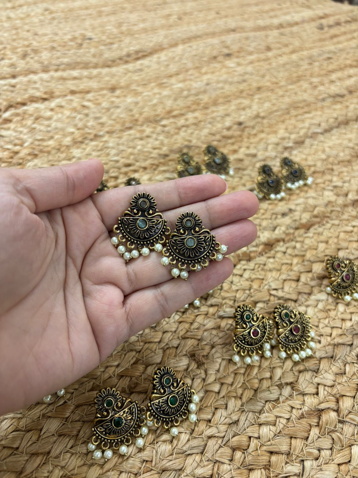 Metallic Oxidised Gold Earrings - Seagreen