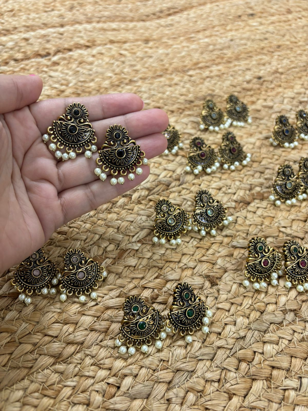 Metallic Oxidised Gold Earrings - Black