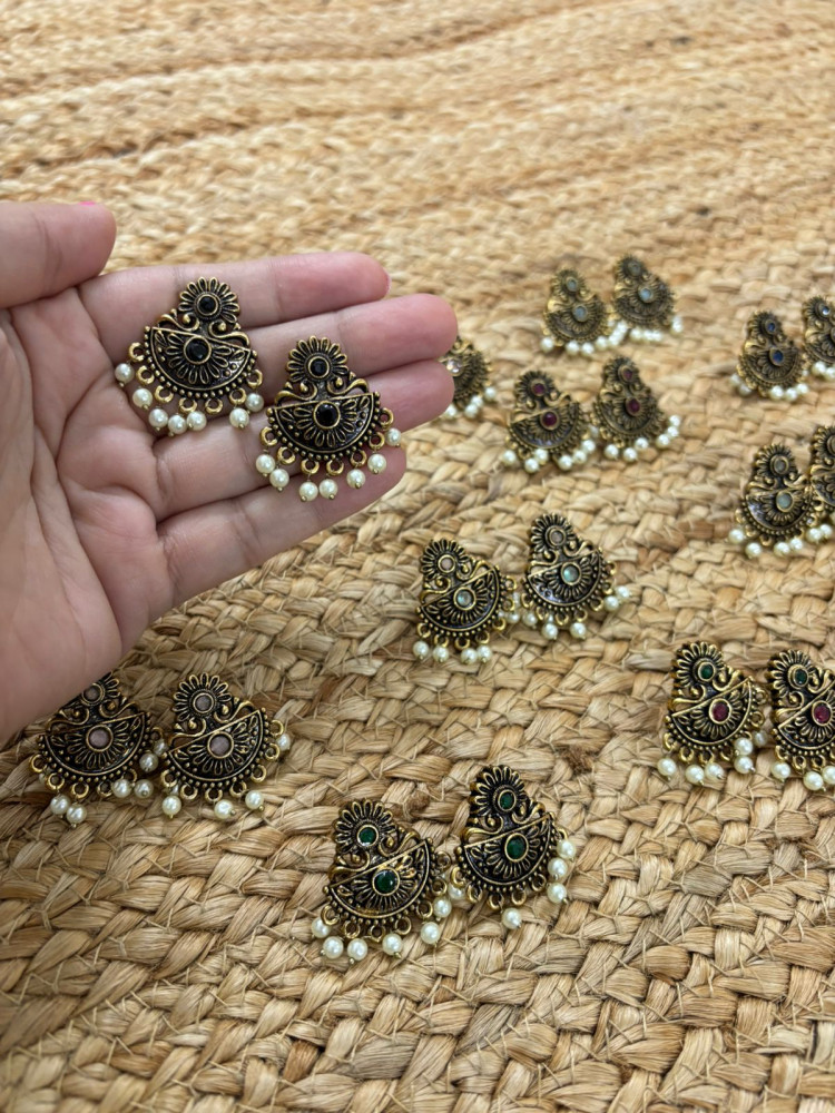 Image of Metallic Oxidised Gold Earrings - Black