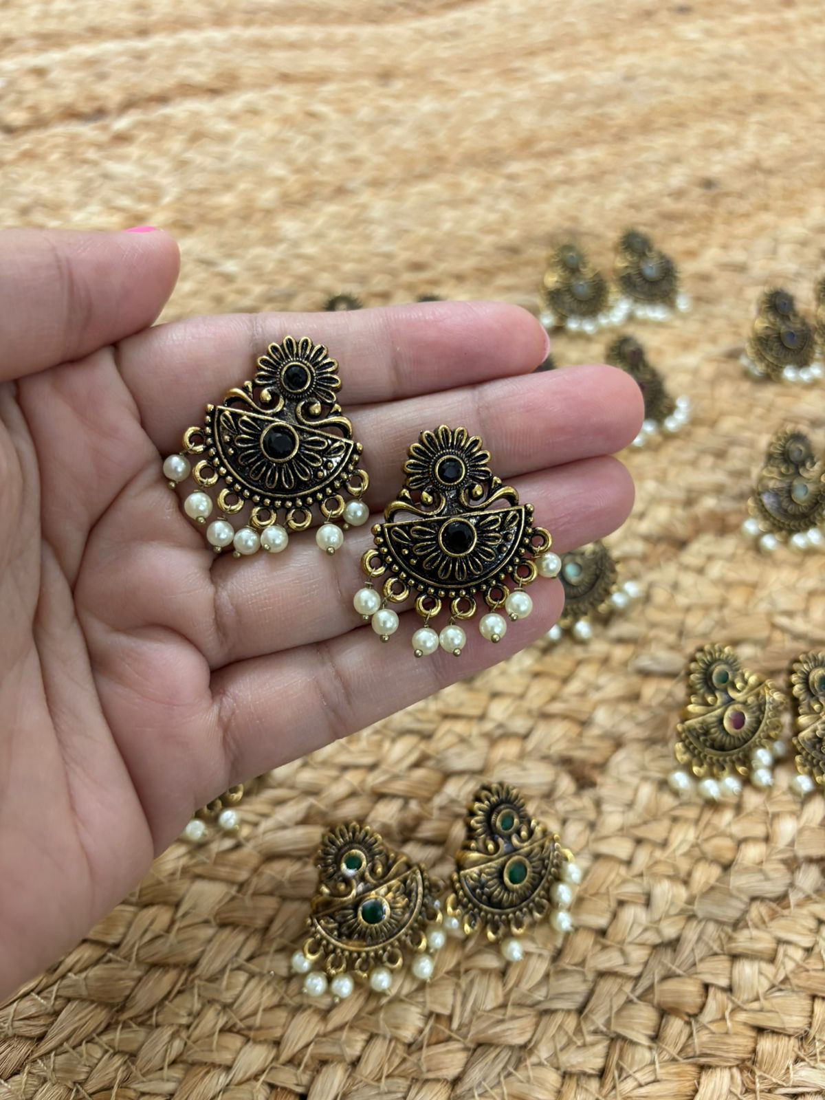 Metallic Oxidised Gold Earrings - Black