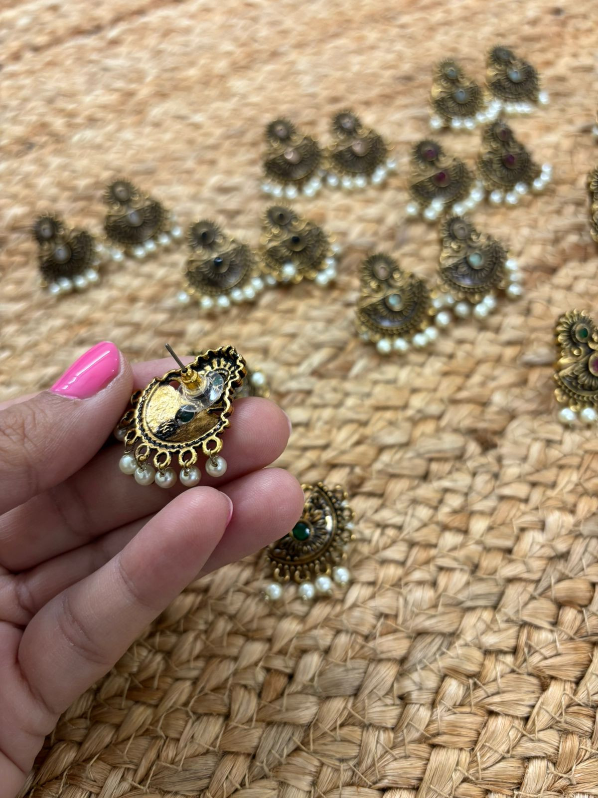 Metallic Oxidised Gold Earrings - Wine