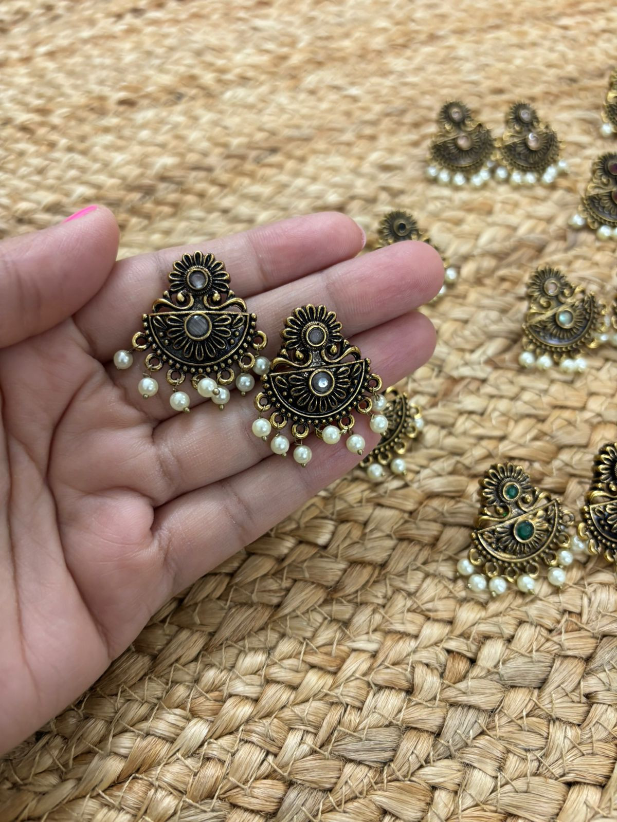 Metallic Oxidised Gold Earrings - Grey