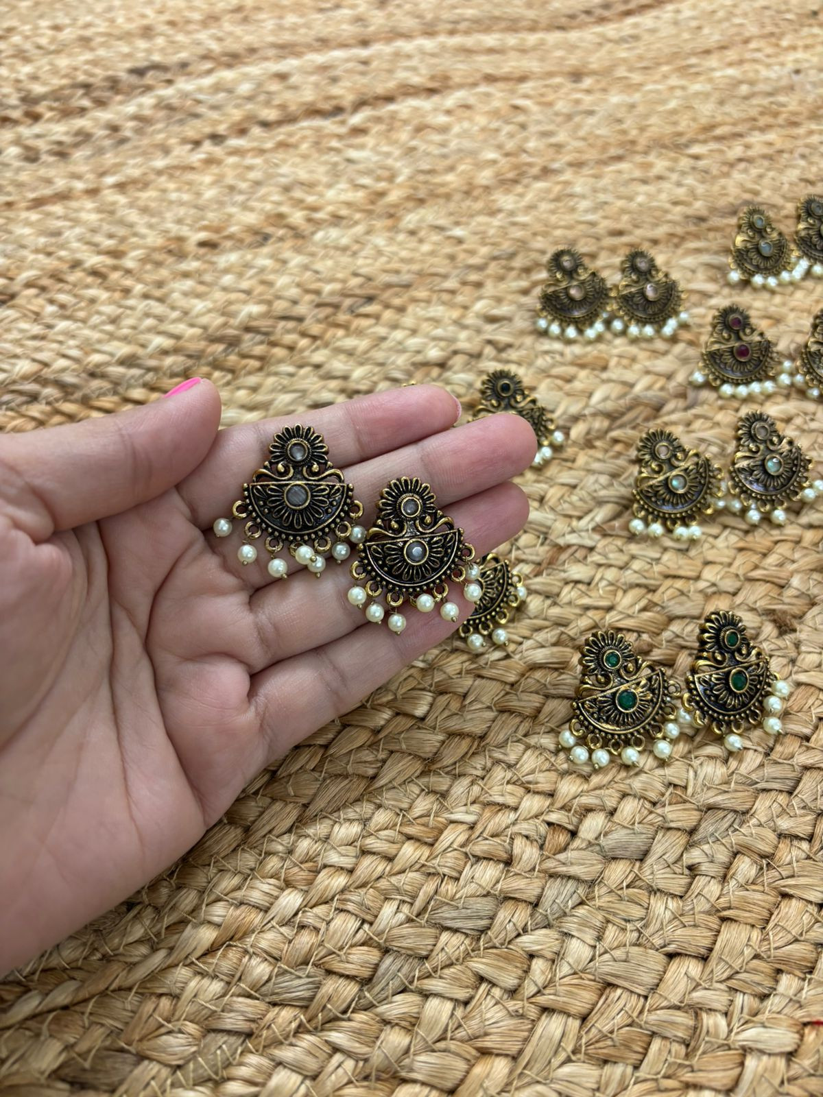 Metallic Oxidised Gold Earrings - Grey