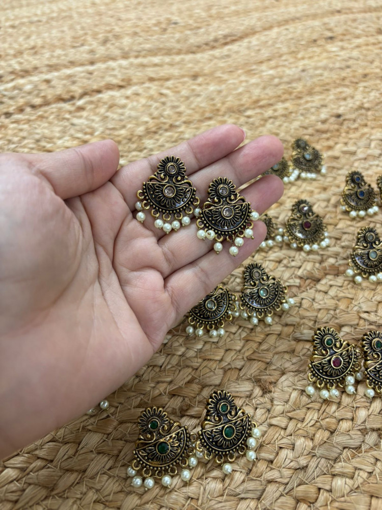 Image of Metallic Oxidised Gold Earrings - Peach