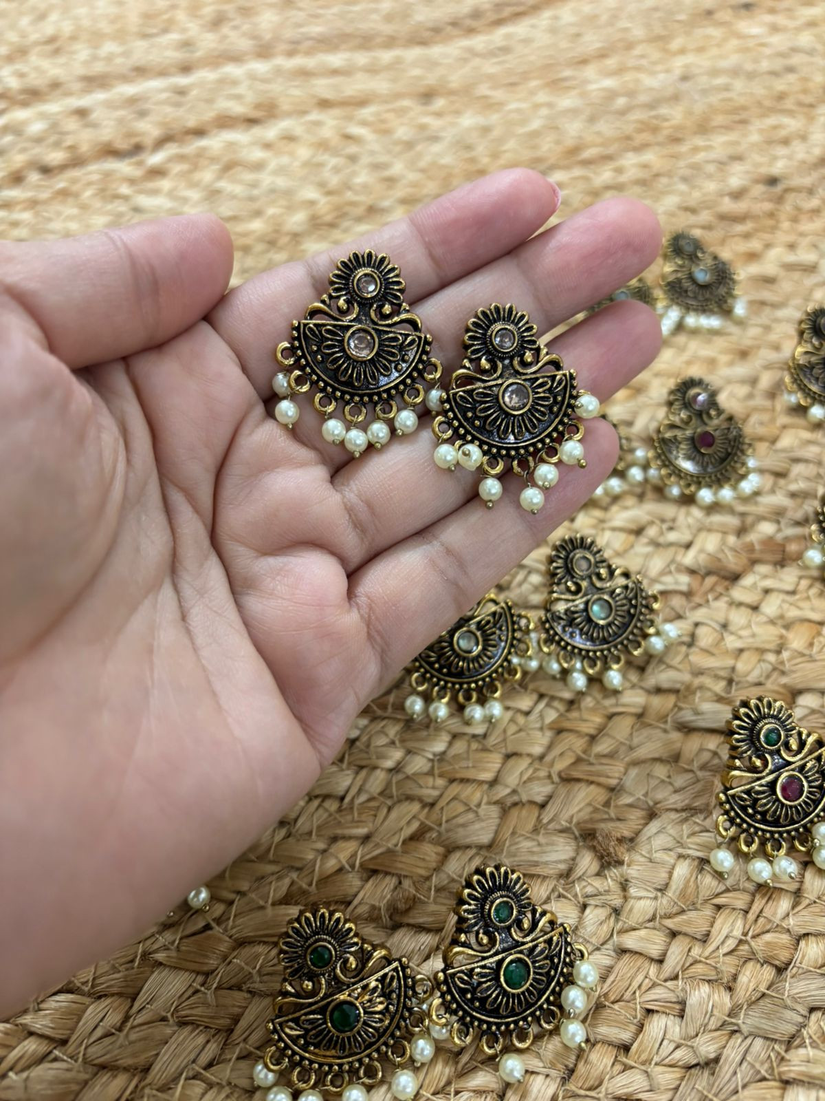 Metallic Oxidised Gold Earrings - Peach