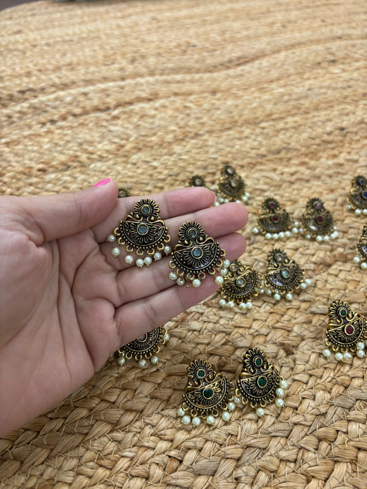 Metallic Oxidised Gold Earrings - Sea Blue