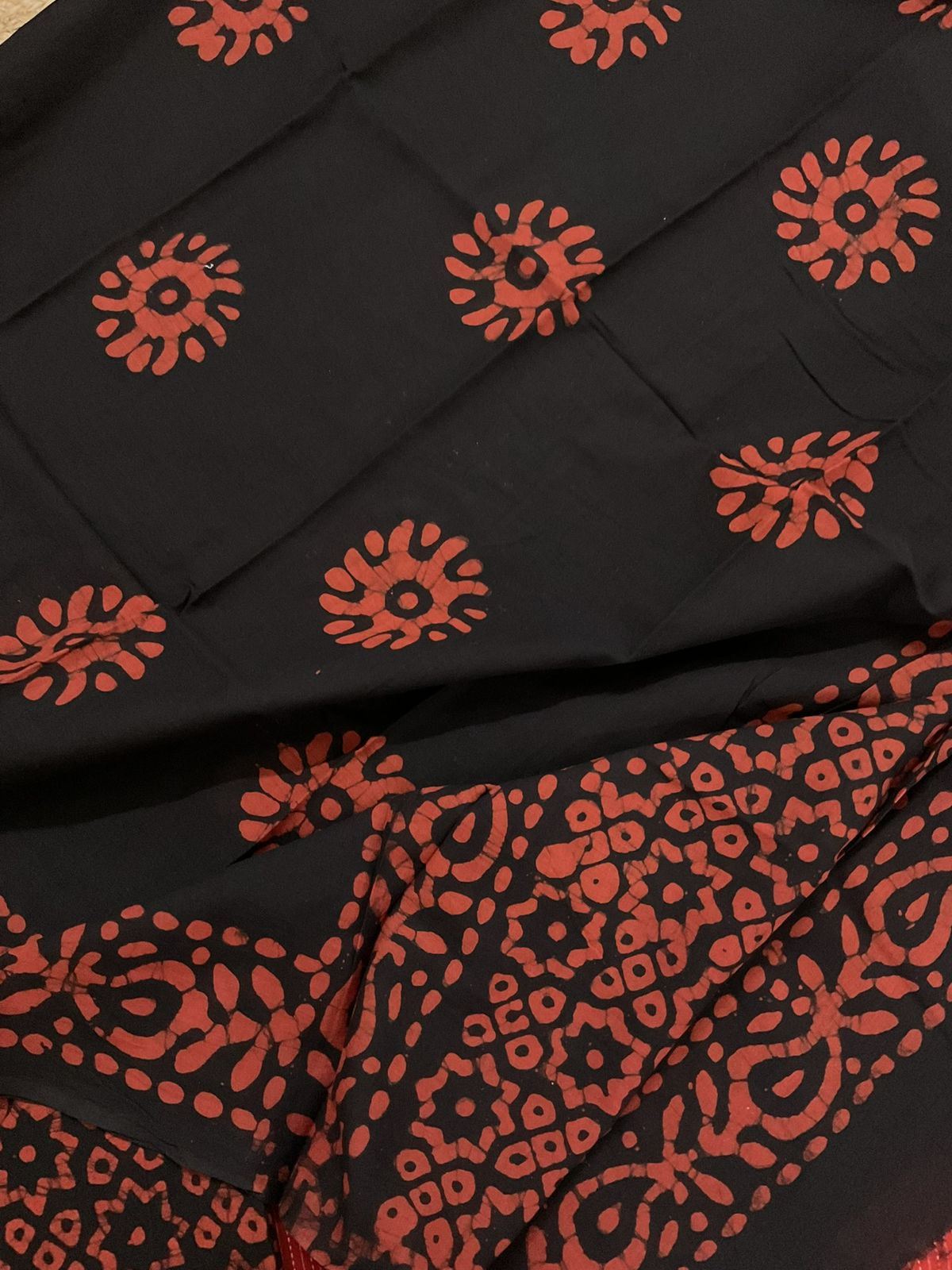 Pure Cotton Printed Self Weaved Embroidered Suit - Brick Red