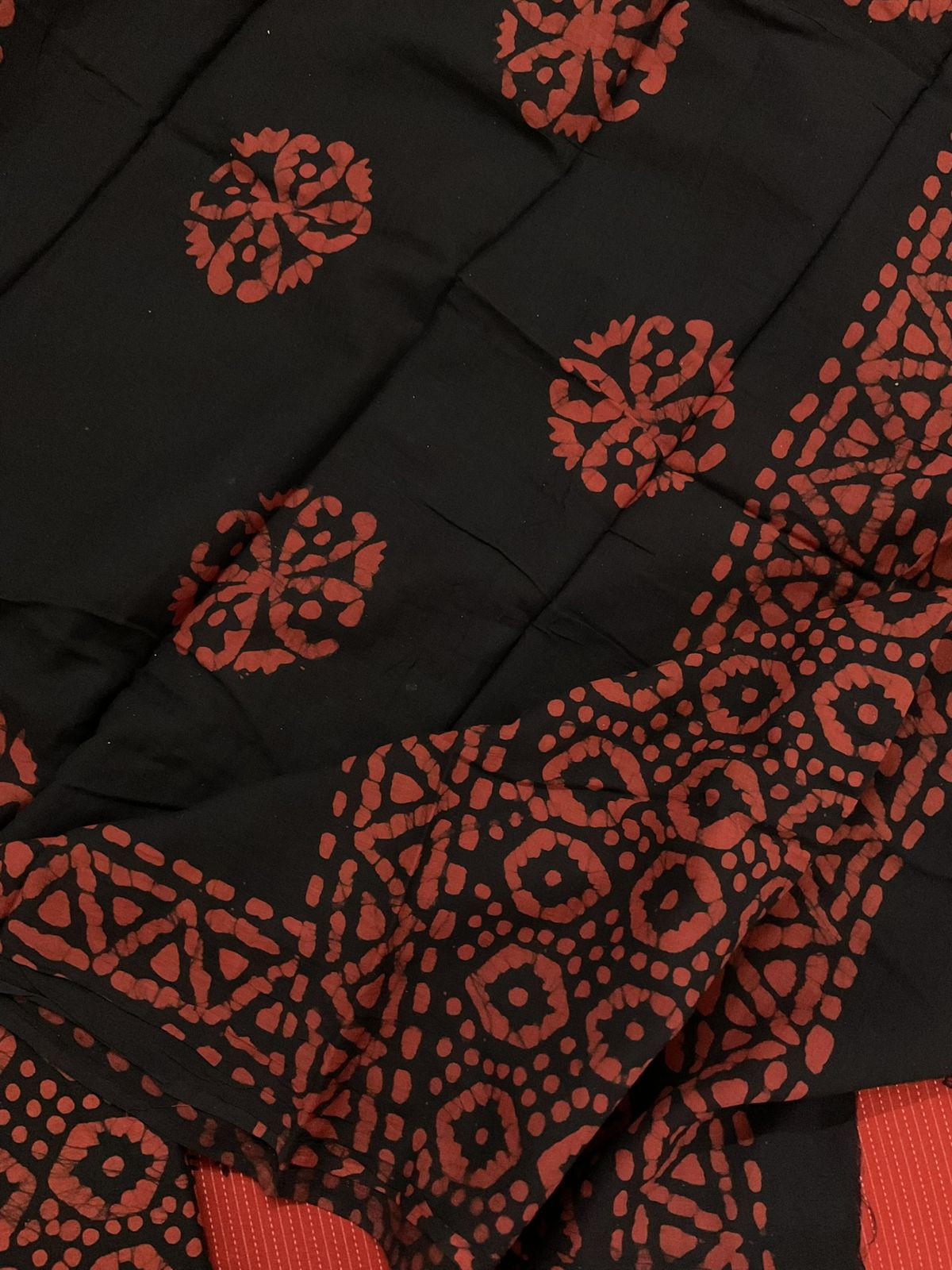 Pure Cotton Printed Self Weaved Embroidered Suit - Brick Red
