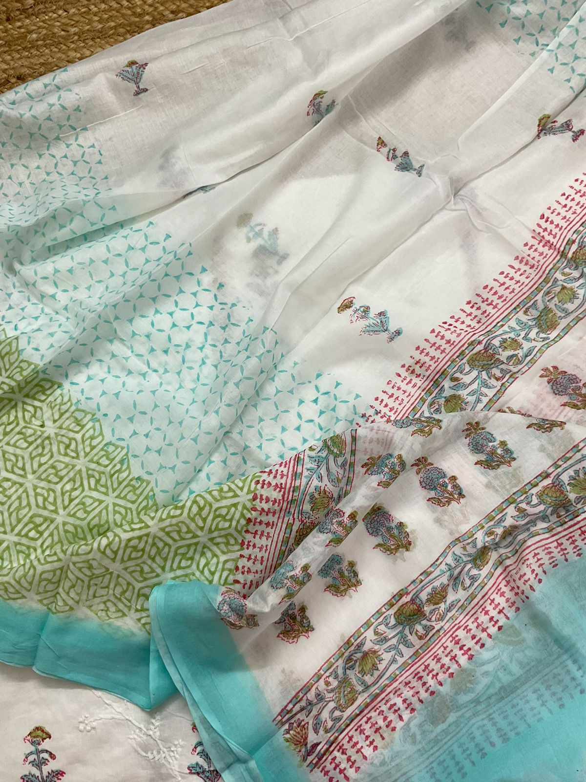 Pure Cotton Printed Embroidered Suit - White