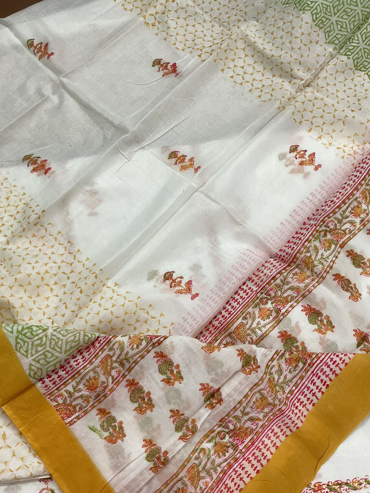 Pure Cotton Printed Embroidered Suit - White