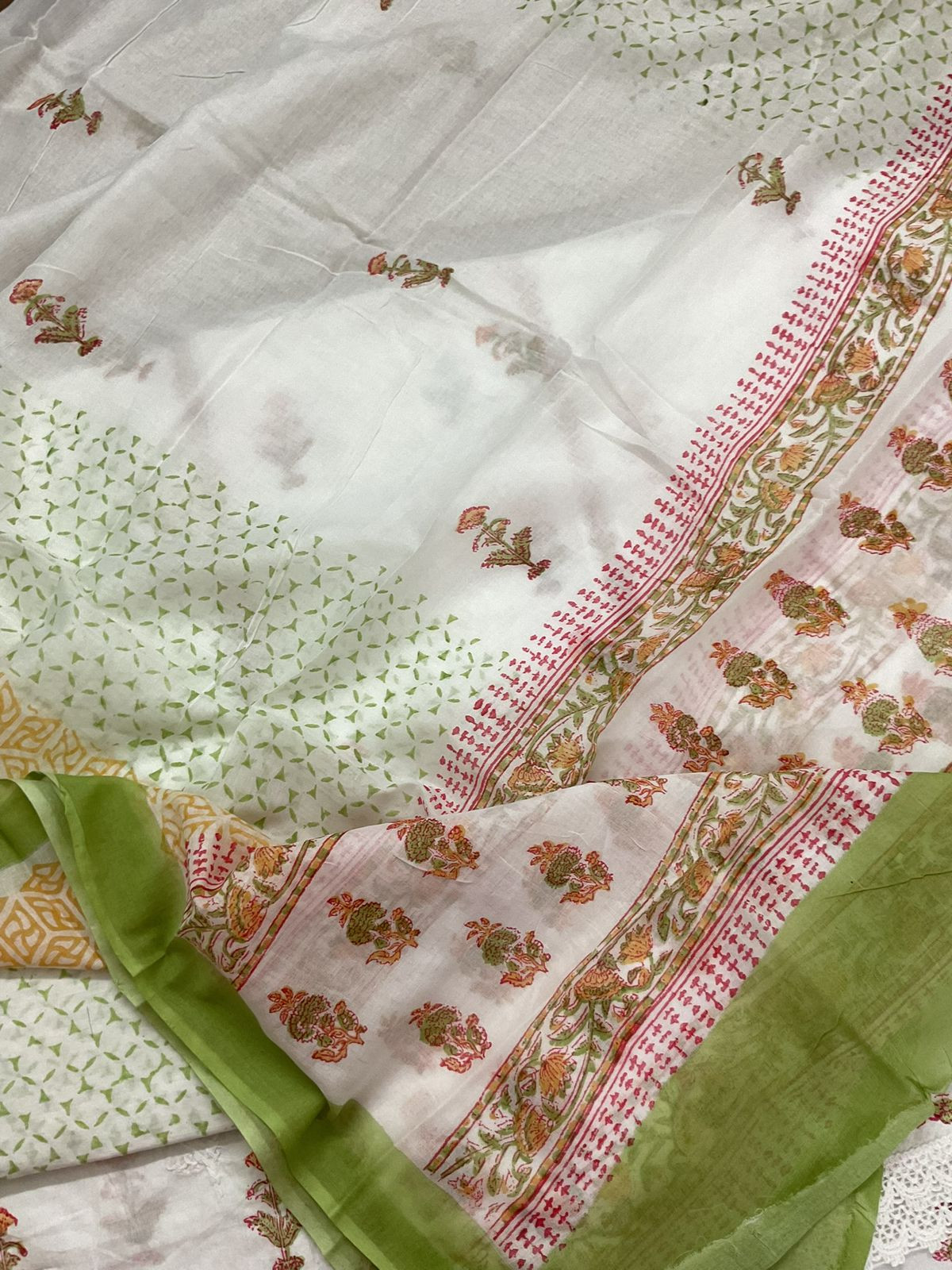 Pure Cotton Printed Embroidered Suit - White