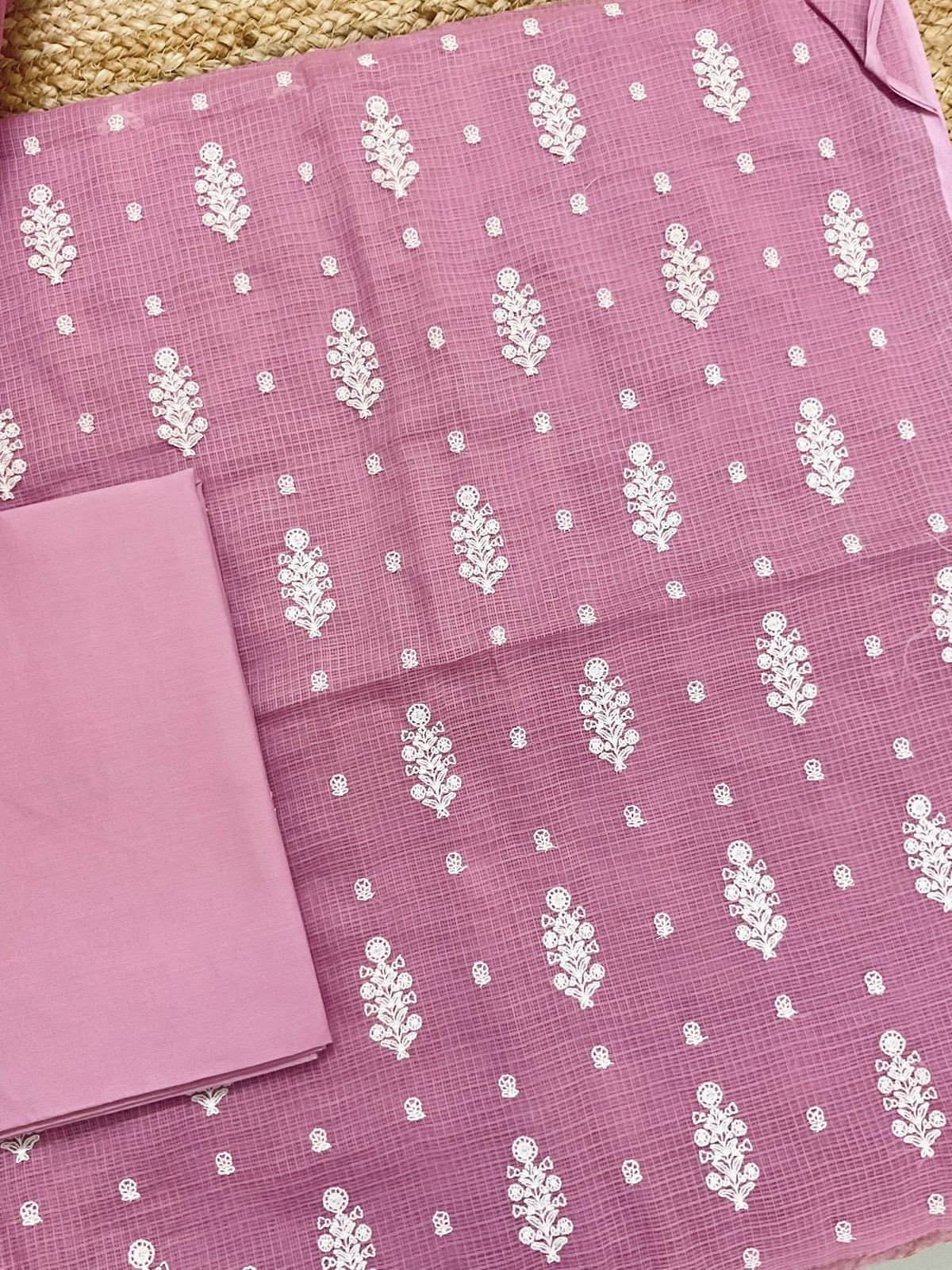Soft Kota Silk Embroidered Suit - Pink