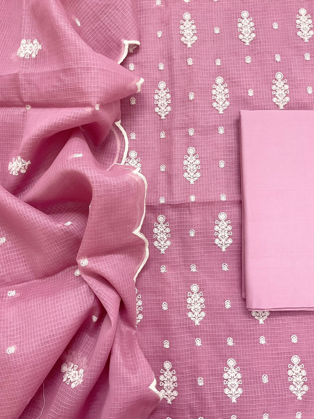 Soft Kota Silk Embroidered Suit - Pink