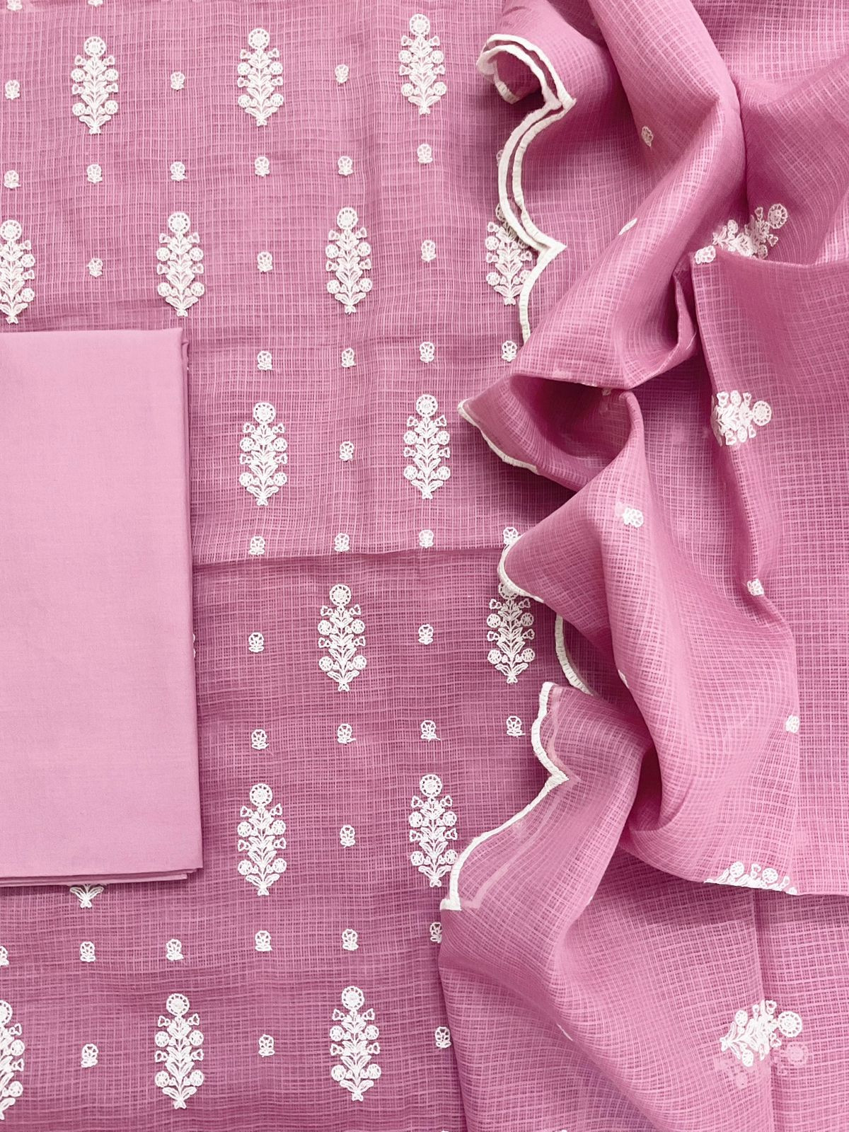 Soft Kota Silk Embroidered Suit - Pink