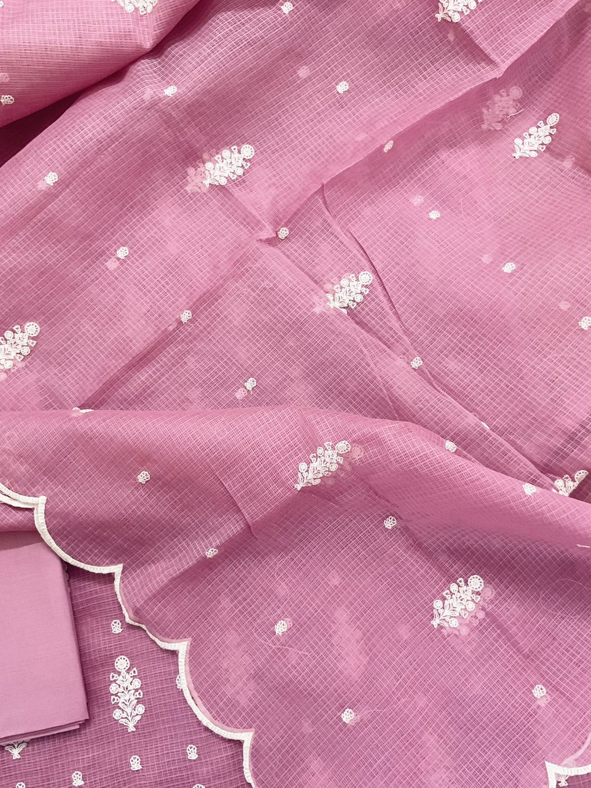 Soft Kota Silk Embroidered Suit - Pink