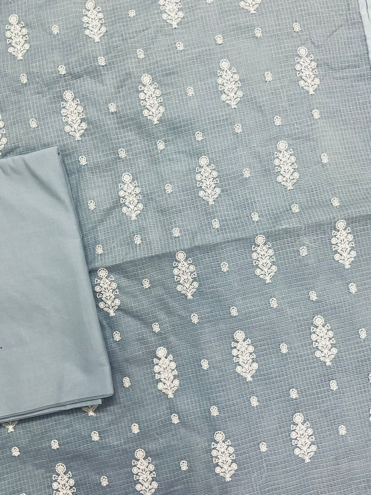 Soft Kota Silk Embroidered Suit - Grey