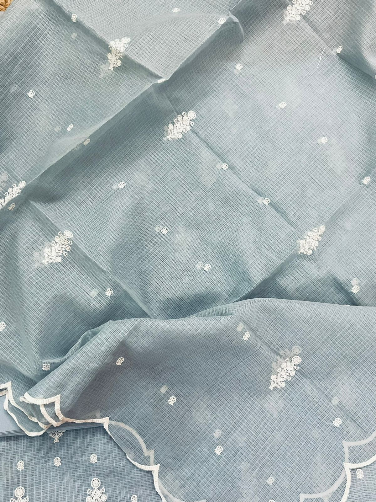 Soft Kota Silk Embroidered Suit - Grey