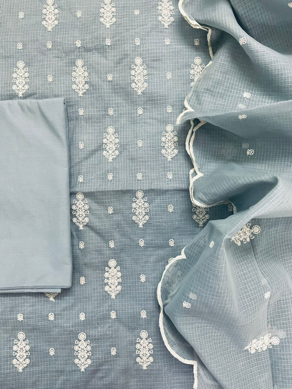 Soft Kota Silk Embroidered Suit - Grey
