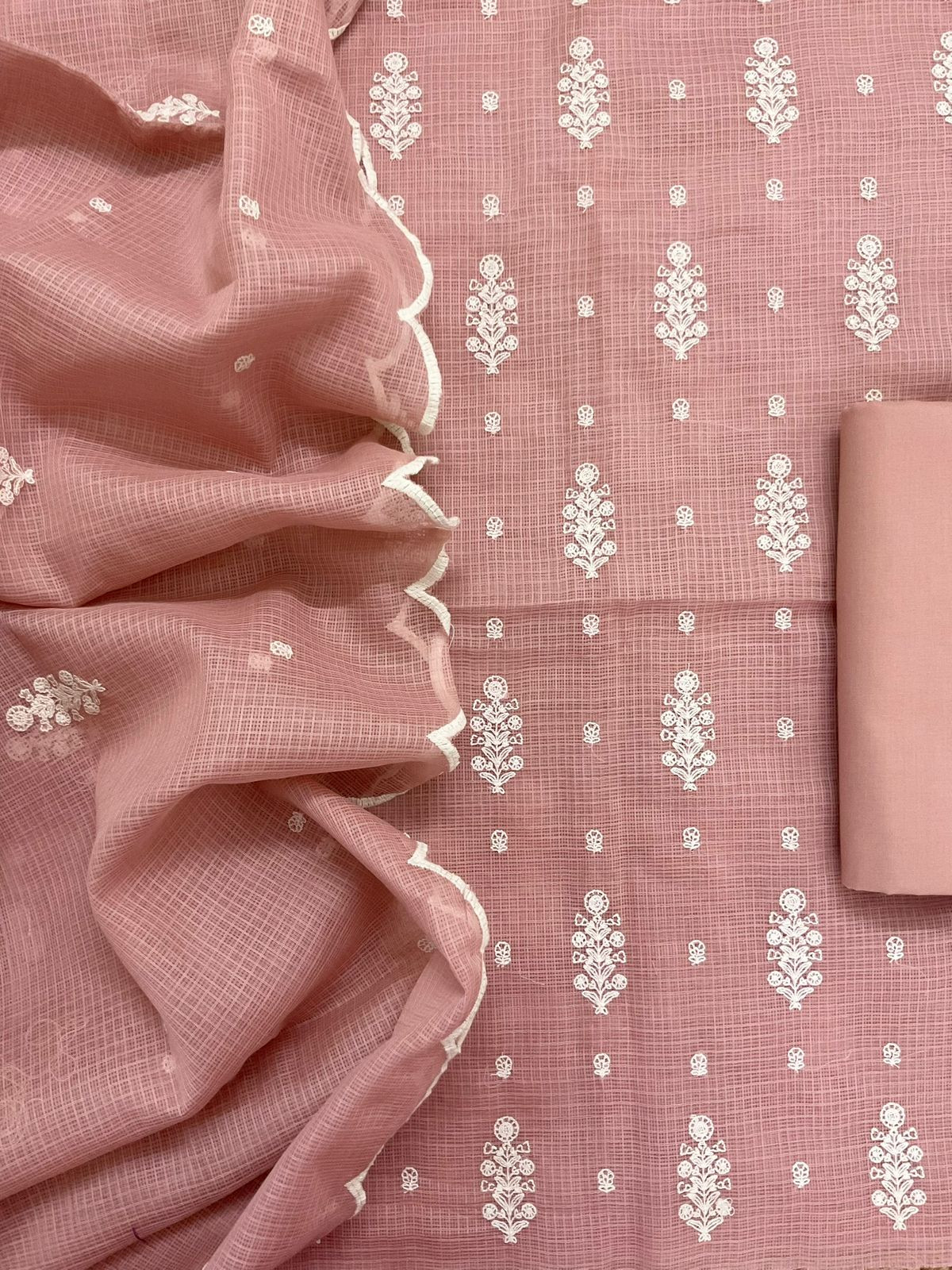 Soft Kota Silk Embroidered Suit - Peach