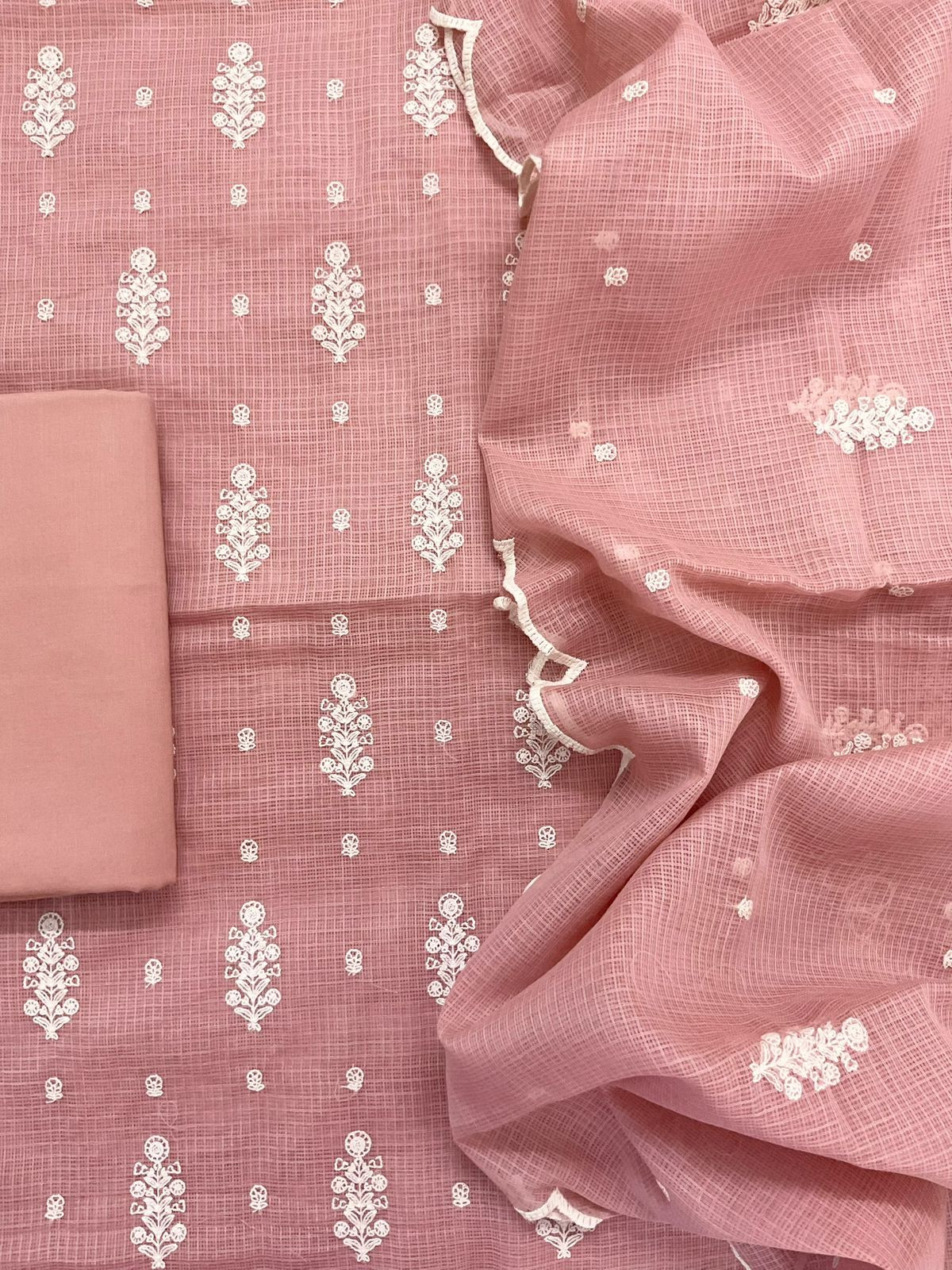 Soft Kota Silk Embroidered Suit - Peach