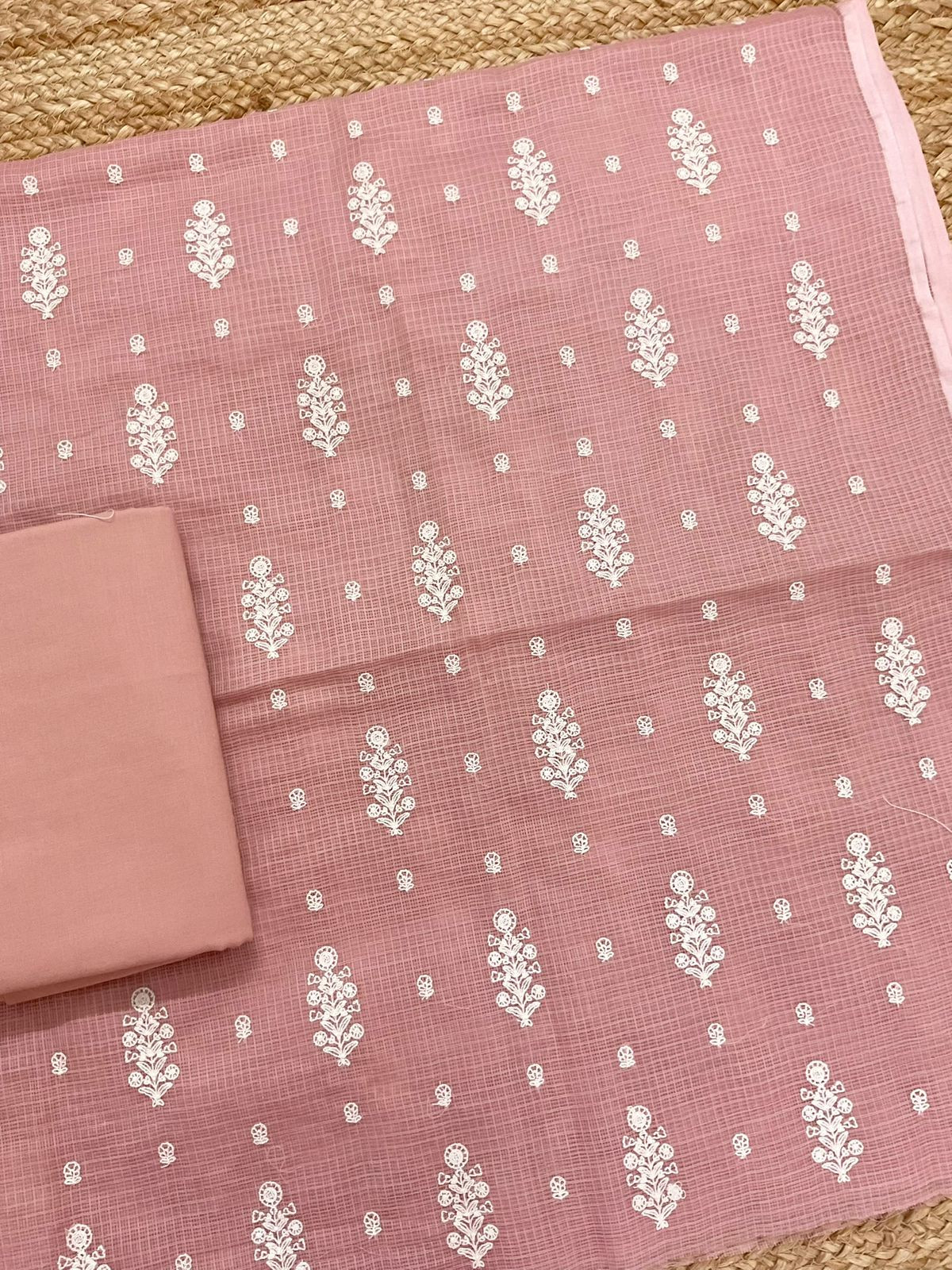 Soft Kota Silk Embroidered Suit - Peach