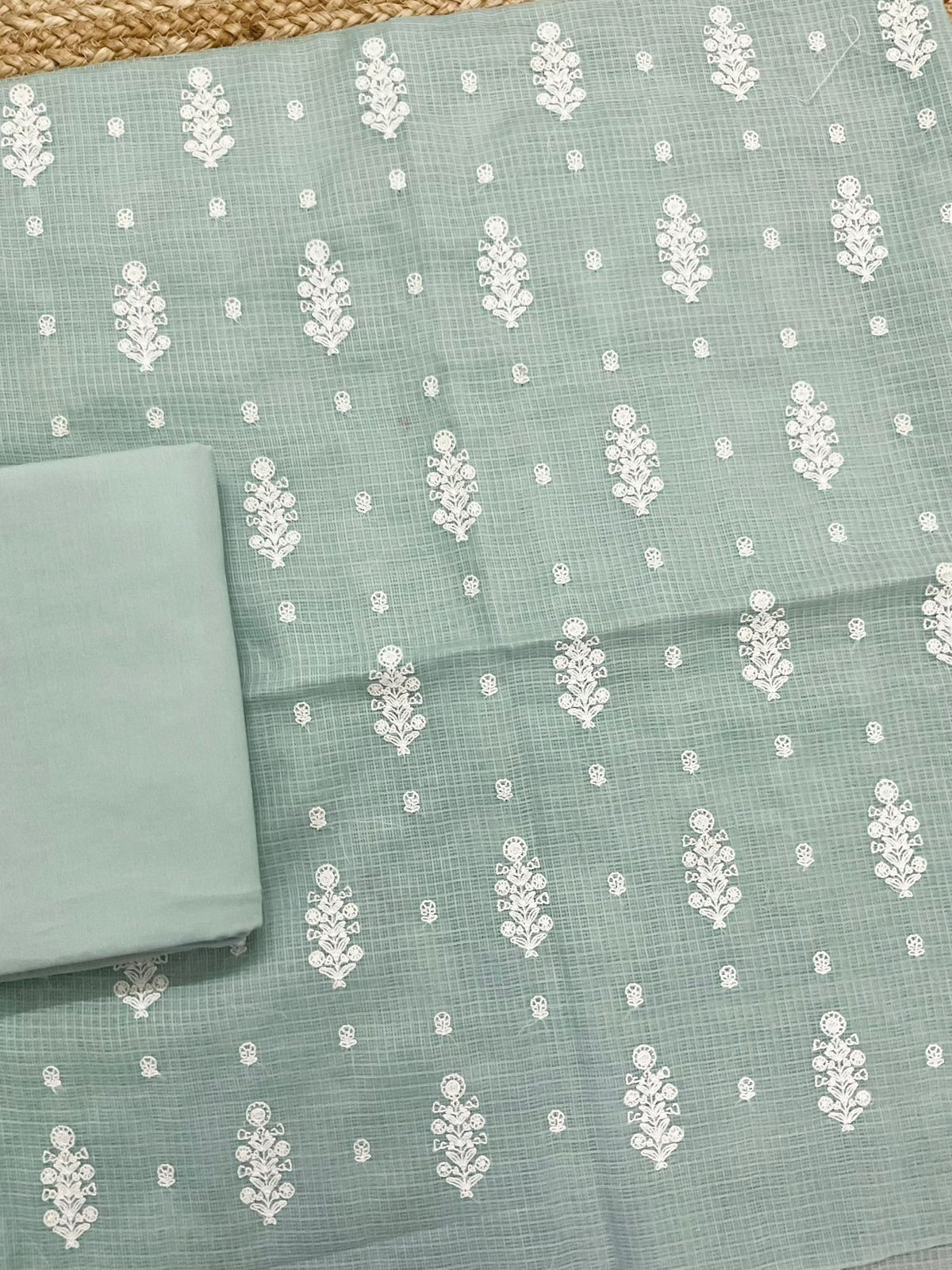 Soft Kota Silk Embroidered Suit - Green