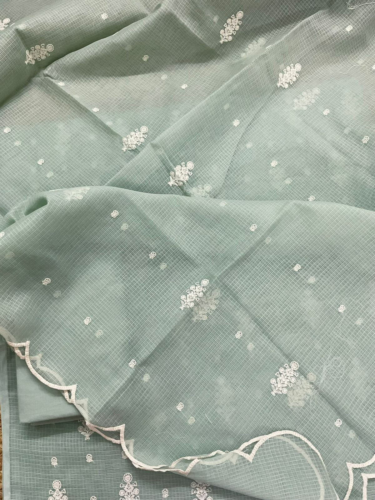 Soft Kota Silk Embroidered Suit - Green
