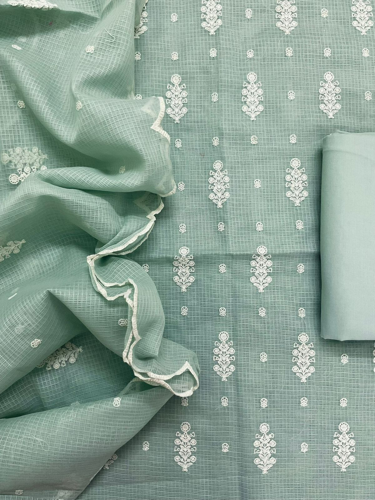 Soft Kota Silk Embroidered Suit - Green